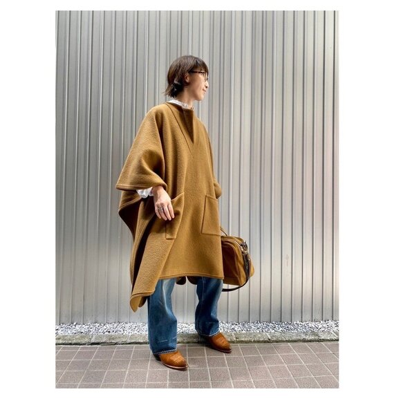 Cristaseya New Felted Wool Maxi Poncho Sweater Cape Knit Brown Medium - Picture 2 of 8